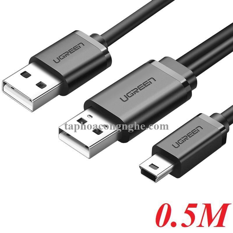 Ugreen 10346 0.5M màu Đen Cáp sạc truyền dữ liệu USB 2.0 sang MICRO USB có trợ nguồn USB US107 30010346